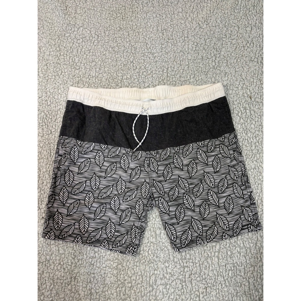 Goodfellow & Co Mens Swim Trunks XL Black White Leaf Print‎ Colorblock Shorts